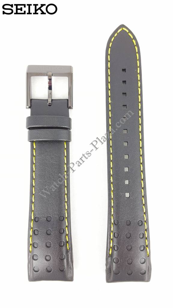 Seiko SNAE67P1 Black Yellow Leather Watch Band 7T62 - 0KV0 Strap 21mm Sportura - Watch Plaza