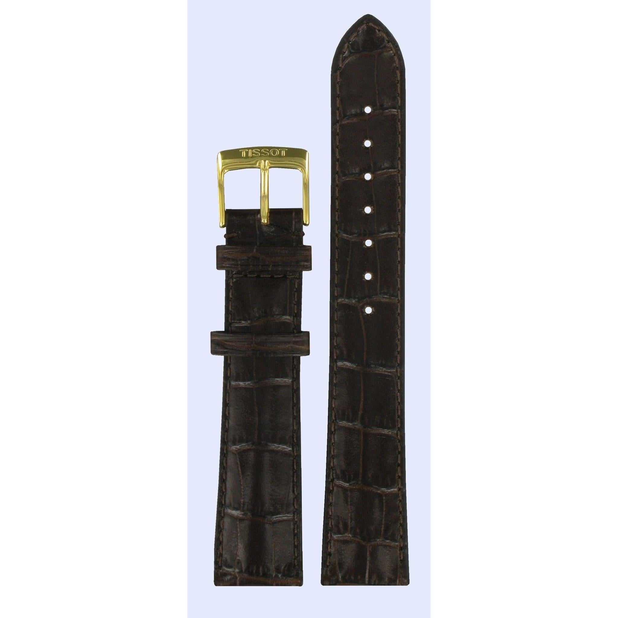 Tissot T71363334 Watch Band T600021414 Dark Brown Leather 19 mm Sculpture Line - Watch Plaza