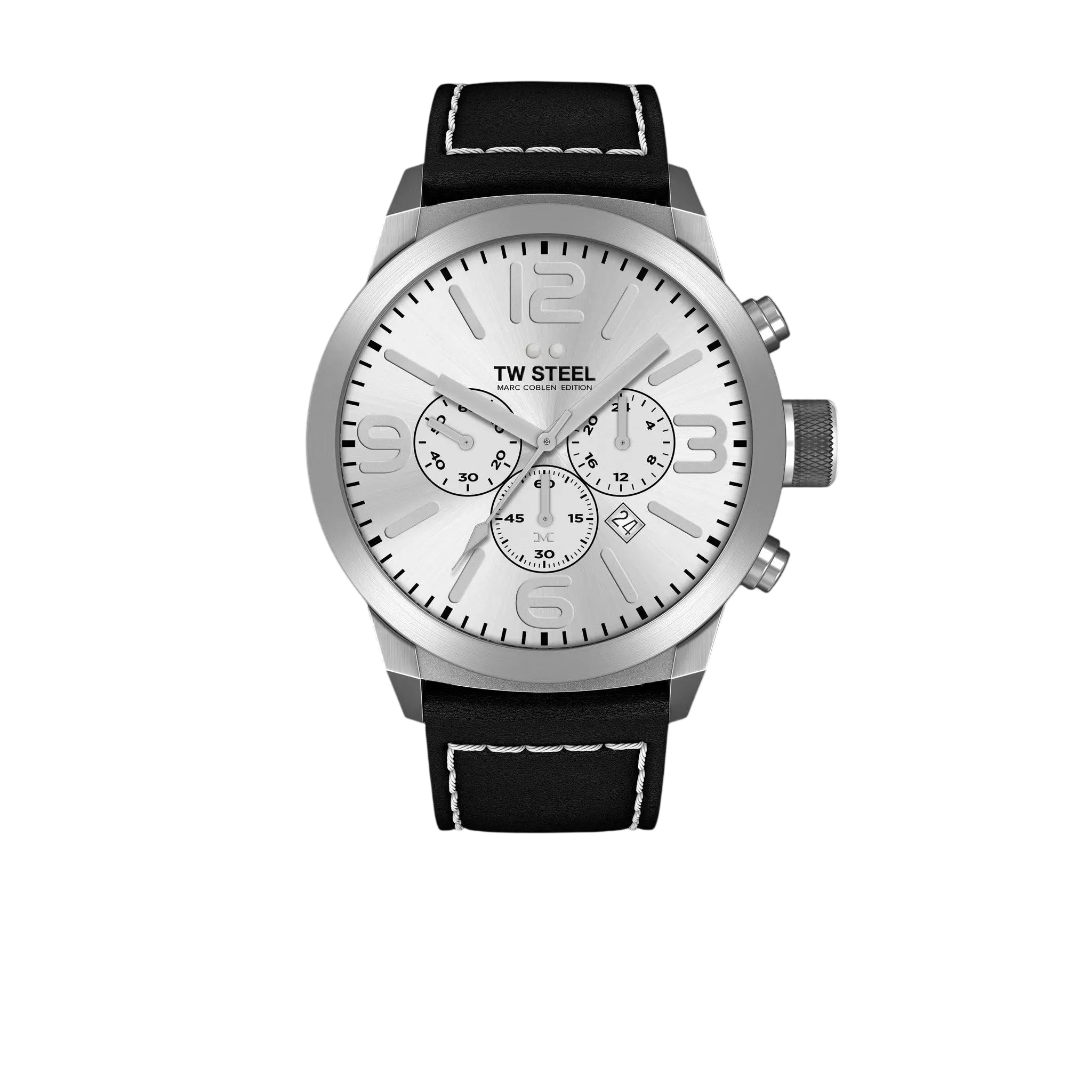 TW - Steel Marc Coblen TWMC60 chronograph watch black 50mm white stitched black strap - Watch Plaza