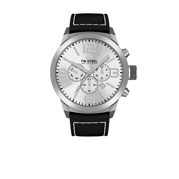 TW - Steel Marc Coblen TWMC60 chronograph watch black 50mm white stitched black strap - Watch Plaza
