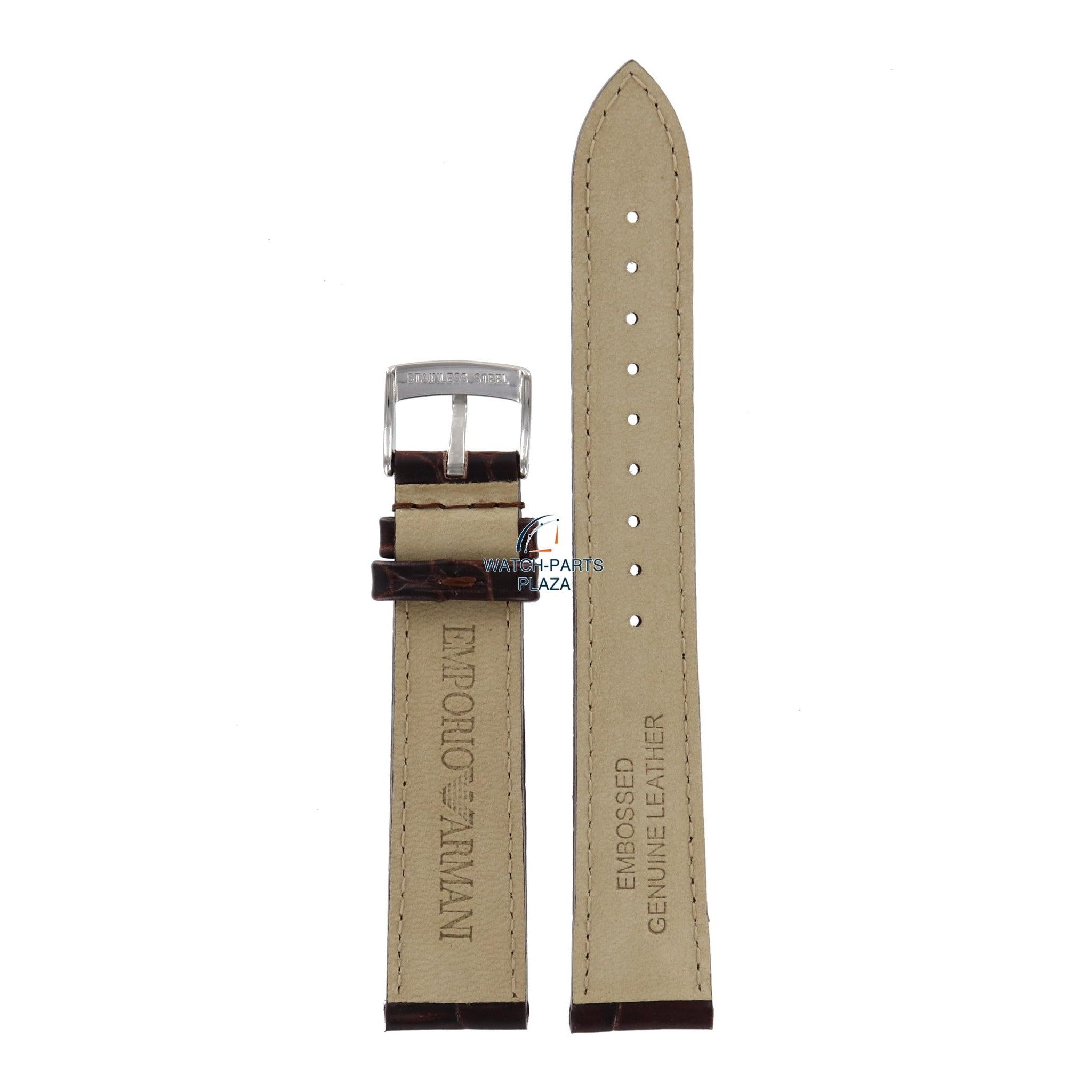 Watch Band AR0204 Emporio Armani dark brown embossed genuine leather strap 18mm - Watch Plaza