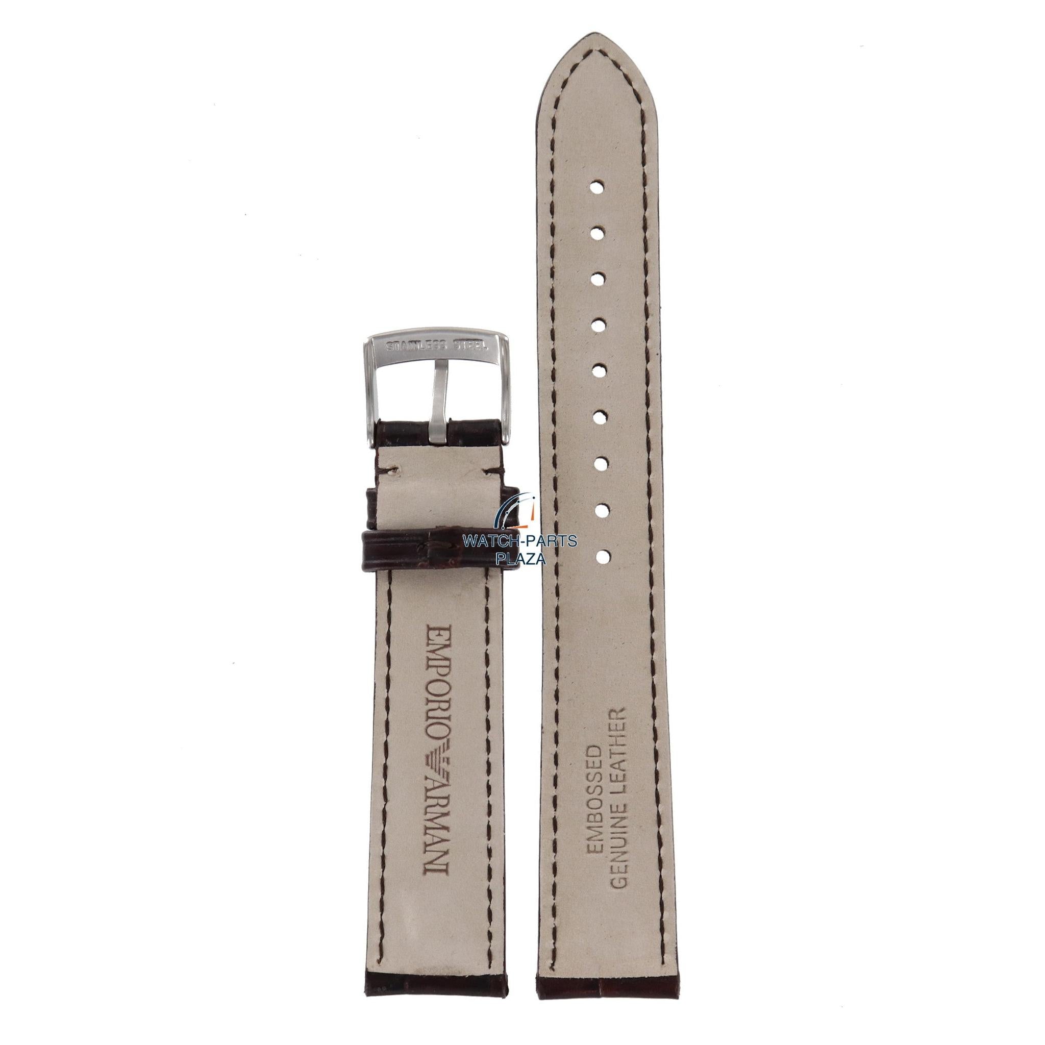 Watch Band AR0204 Emporio Armani Marco Small dark brown leather strap 18mm AR0491 - Watch Plaza