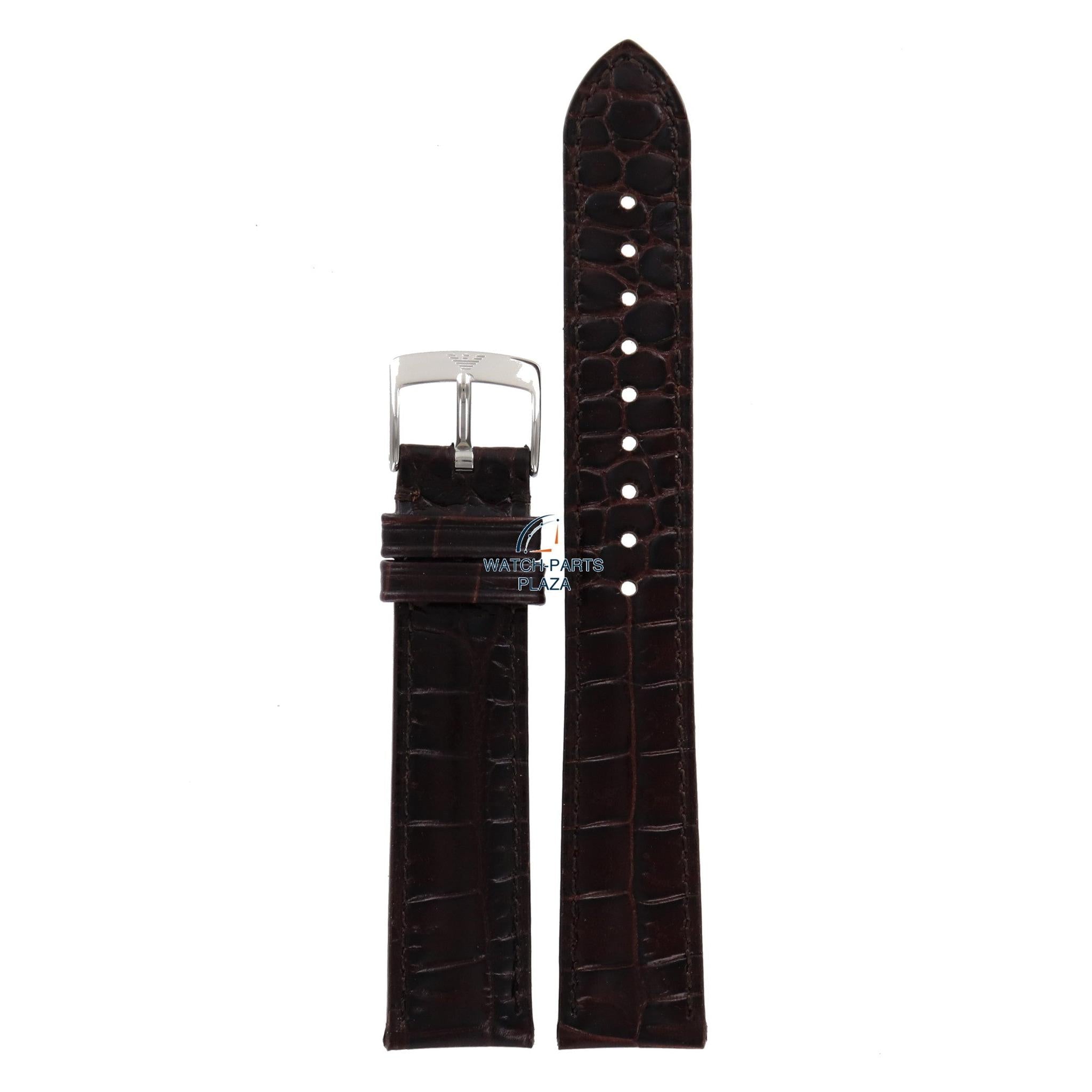 Watch Band AR0204 Emporio Armani Marco Small dark brown leather strap 18mm AR0491 - Watch Plaza