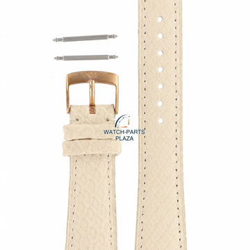 Watch Band AR5697 Emporio Armani White Leather Strap 20mm Embossed - Watch Plaza