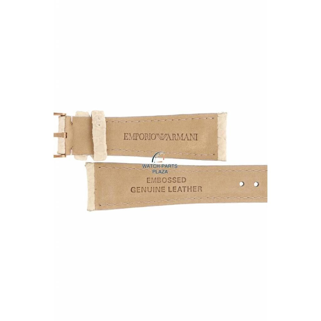 Watch Band AR5697 Emporio Armani White Leather Strap 20mm Embossed - Watch Plaza