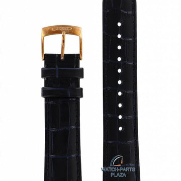 Watch Band Blue Leather for Seiko SRN062P1 Kinetic 5M84 - 0AC0 Replacement Strap 20mm - Watch Plaza