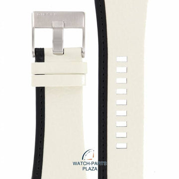 Watch Band Diesel DZ1093 Cliffhanger White Leather Strap 22mm black striped - Watch Plaza