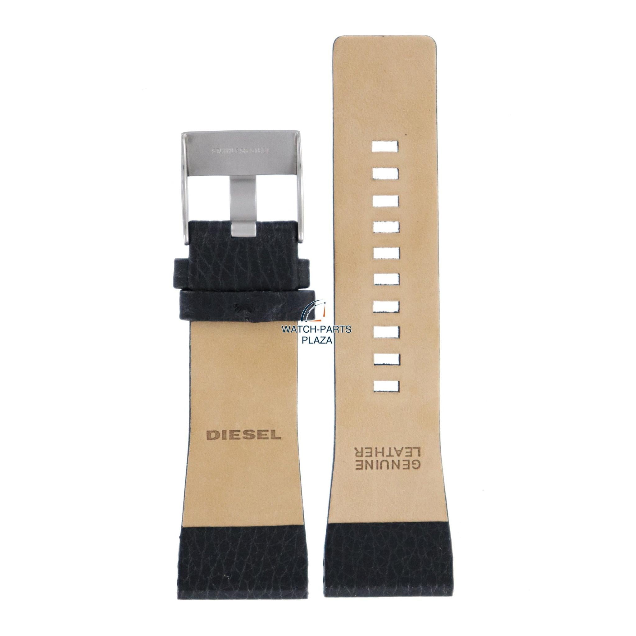 Watch Band Diesel DZ1115 / DZ1116 Barrel black leather strap 29mm original - Watch Plaza