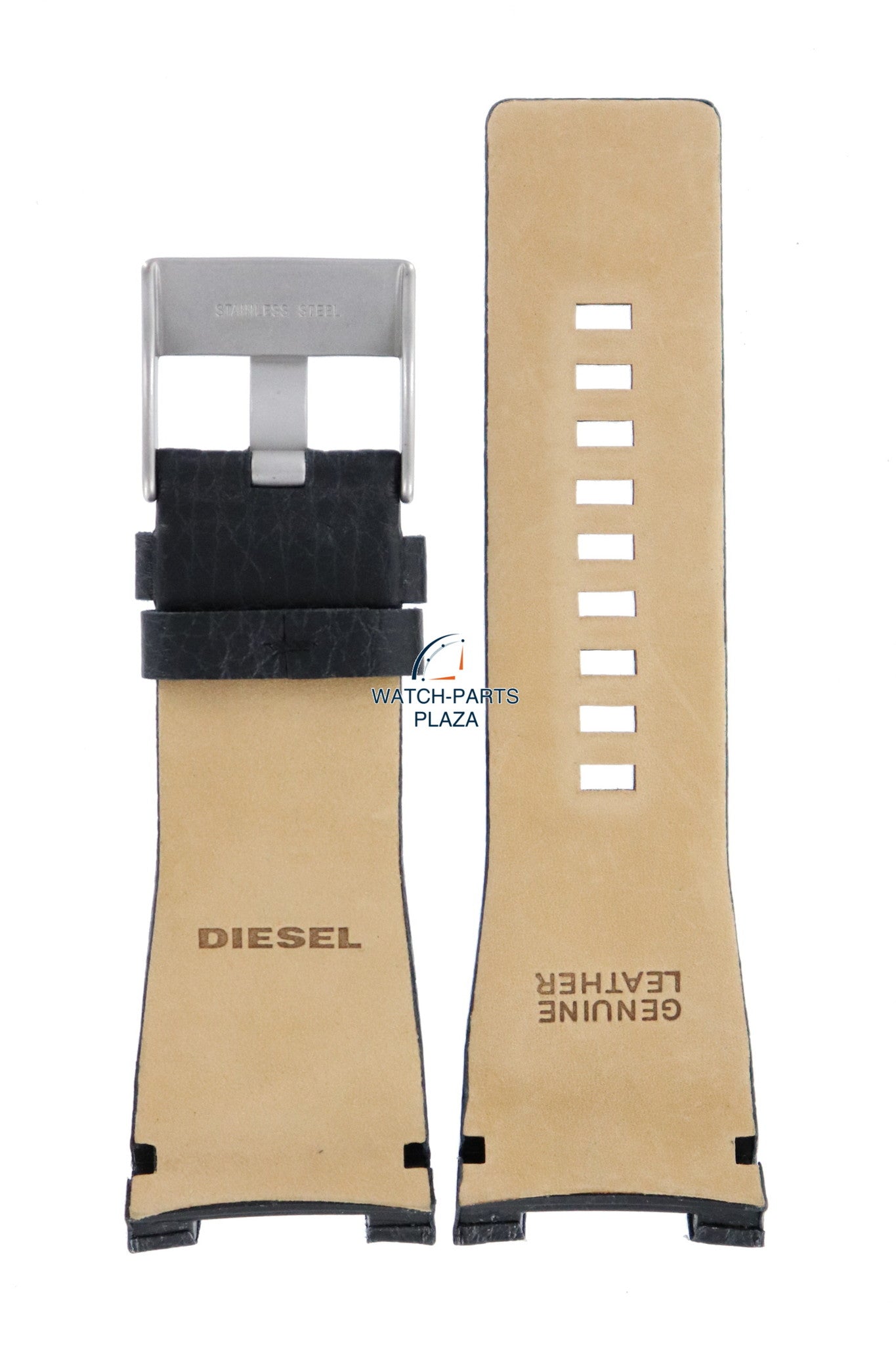 Watch Band Diesel DZ1215 black leather strap 32mm Bugout DZ1282 - Watch Plaza