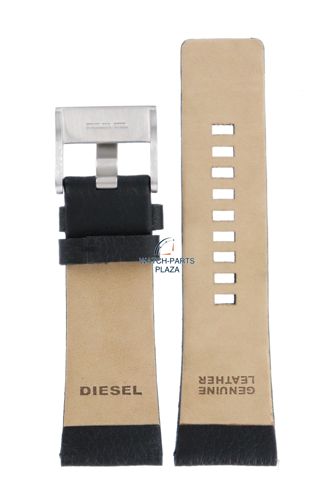 Watch Band Diesel DZ1258 black genuine leather strap 28mm original - Watch Plaza