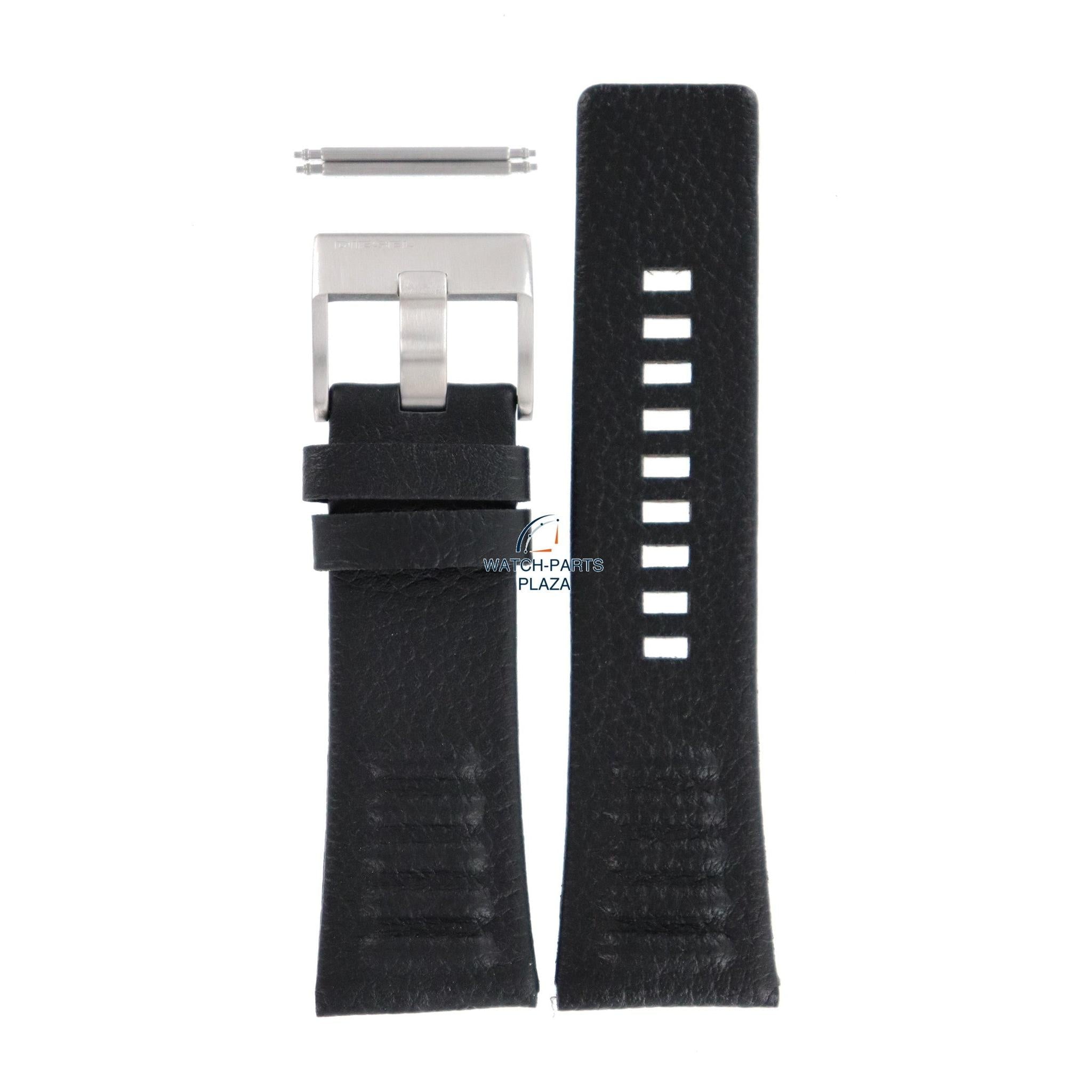 Watch Band Diesel DZ1258 black genuine leather strap 28mm original - Watch Plaza