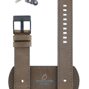 Watch Band Diesel DZ2102 brown leather strap 20mm black buckle genuine - Watch Plaza