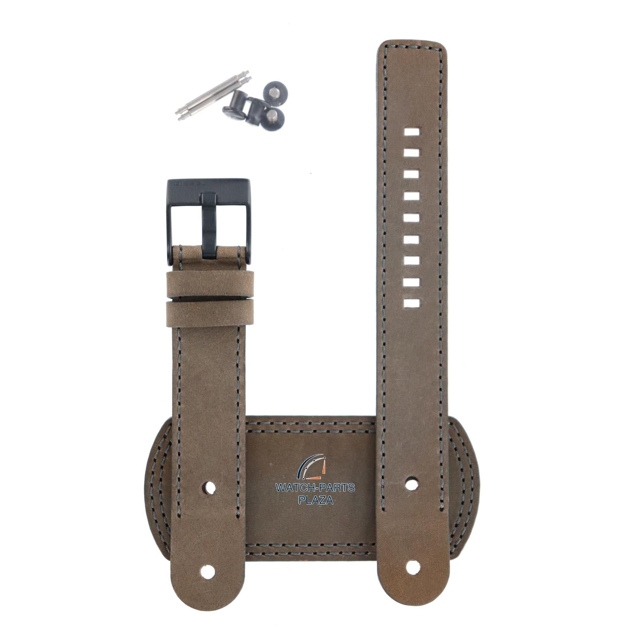 Watch Band Diesel DZ2102 brown leather strap 20mm black buckle genuine - Watch Plaza