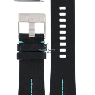 Watch Band Diesel DZ2110 black leather strap 27mm original blue stitching - Watch Plaza