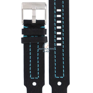 Watch Band Diesel DZ2113 black leather strap 22mm blue stitched - Watch Plaza
