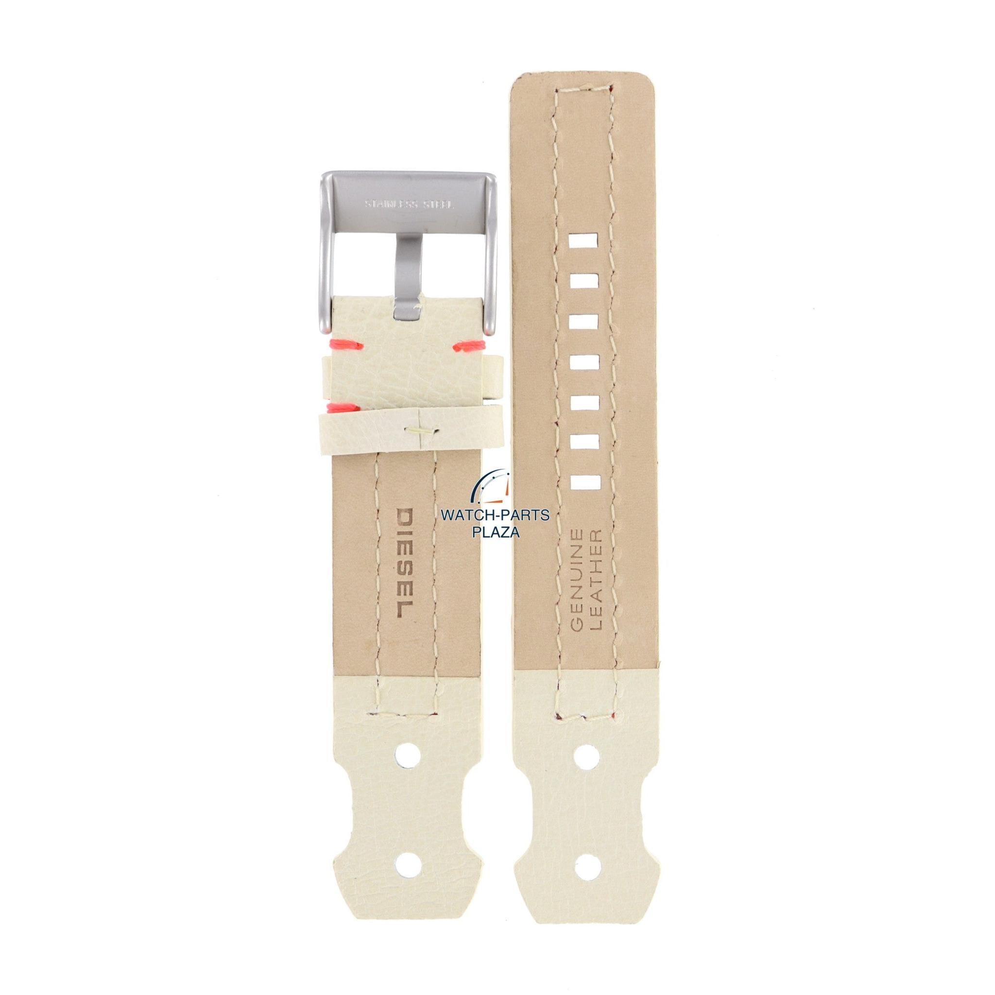 Watch Band Diesel DZ2114 cream / white leather strap 22mm pink stitched original - Watch Plaza