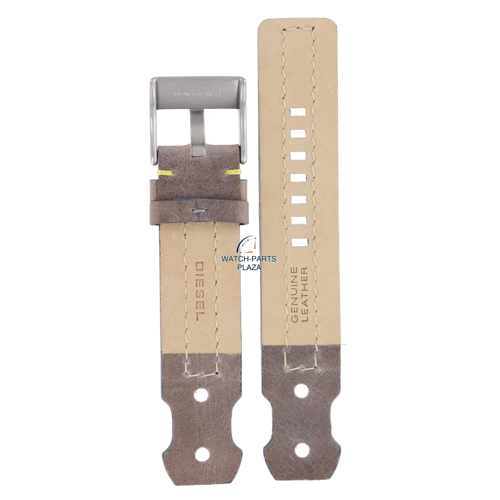 Watch Band Diesel DZ2115 brown leather strap 22mm yellow stitched original - Watch Plaza