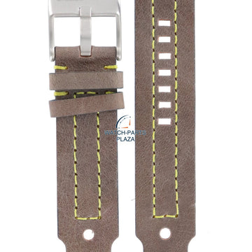 Watch Band Diesel DZ2115 brown leather strap 22mm yellow stitched original - Watch Plaza