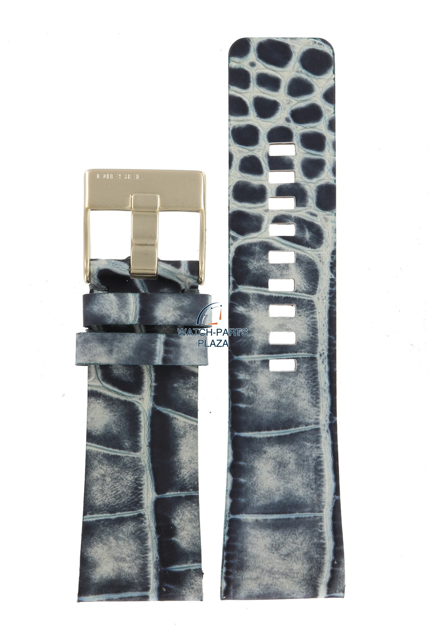 Watch Band Diesel DZ2131 blue & gray leather strap 27mm crocodile print DZ 2133 - Watch Plaza
