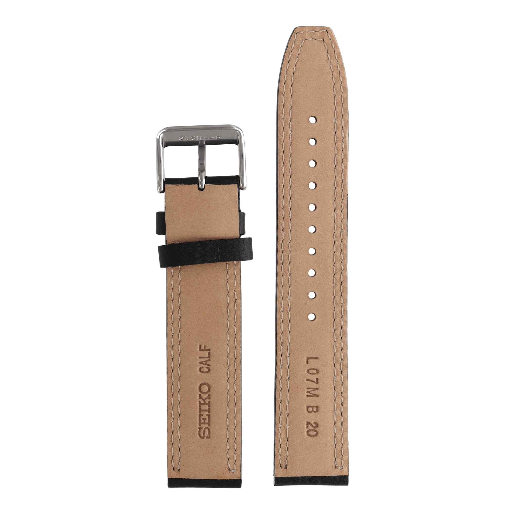 Watch Band for Seiko SSB033 Black Leather Strap 6T63 - 00D0 MecaQuartz L07M B 20mm - Watch Plaza