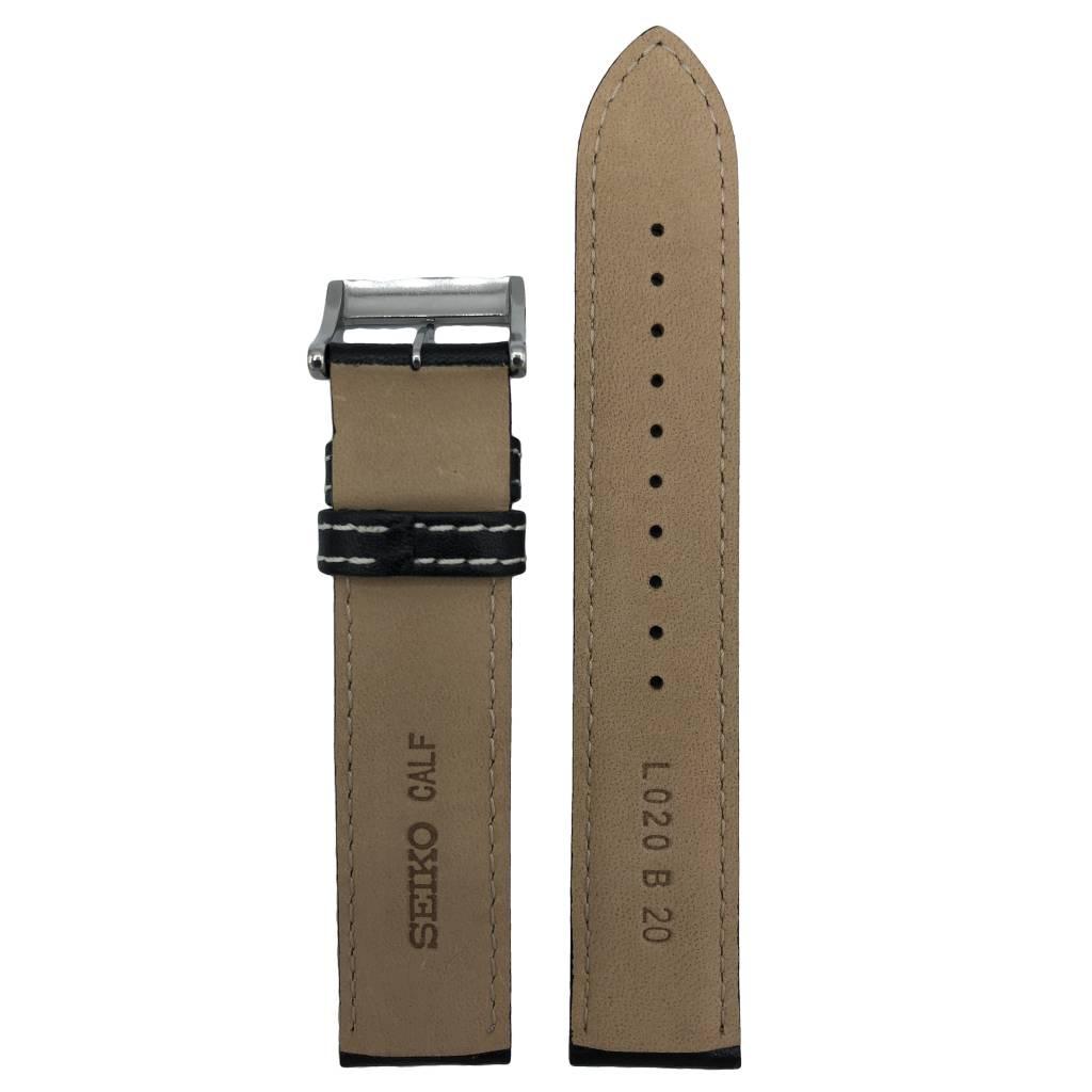 Watch Band for Seiko SSC009 Solar Flightmaster Black Leather V172 - 0AC0 20mm - Watch Plaza