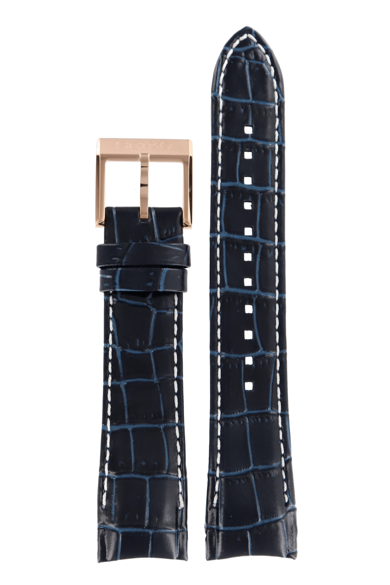 Watch Band Seiko Sportura SNP064 blue leather strap 7D48 - 0AK0 gold buckle 21mm L01M - Watch Plaza