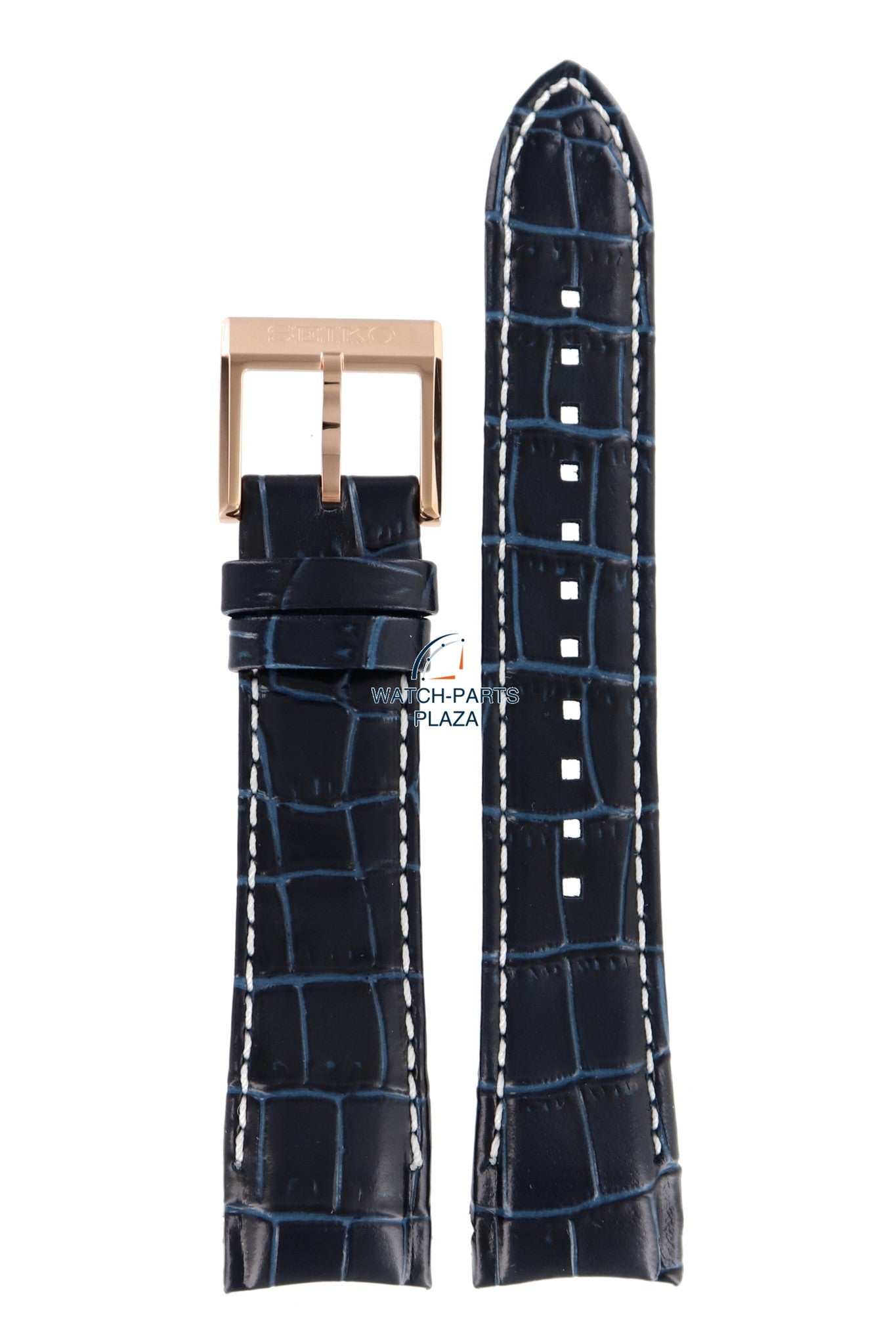 Watch Band Seiko Sportura SNP064 blue leather strap 7D48 - 0AK0 gold buckle 21mm L01M - Watch Plaza