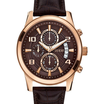 Watch Guess Exec W0076G4 chronograph watch men's rosé 44mm brown croco leather strap - Watch Plaza