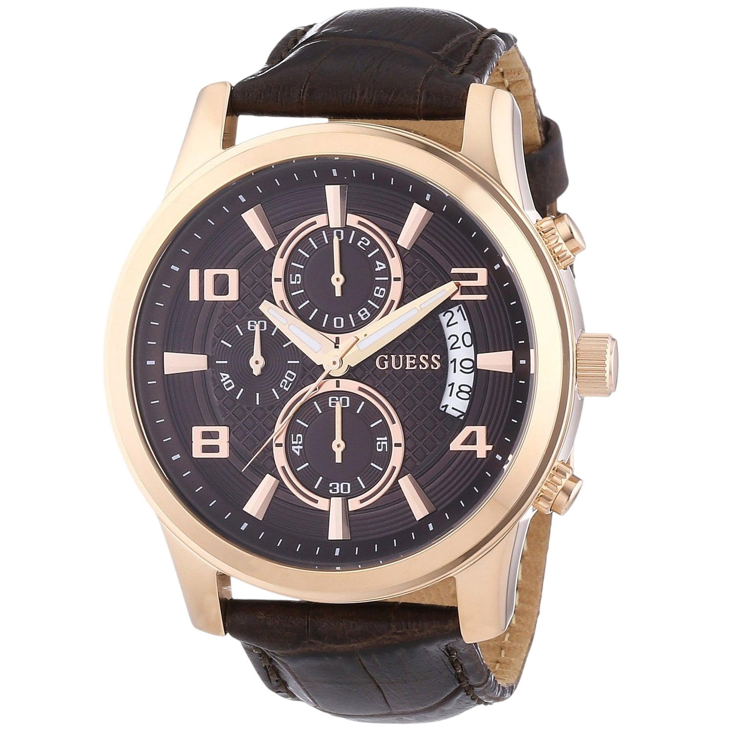 Watch Guess Exec W0076G4 chronograph watch men's rosé 44mm brown croco leather strap - Watch Plaza