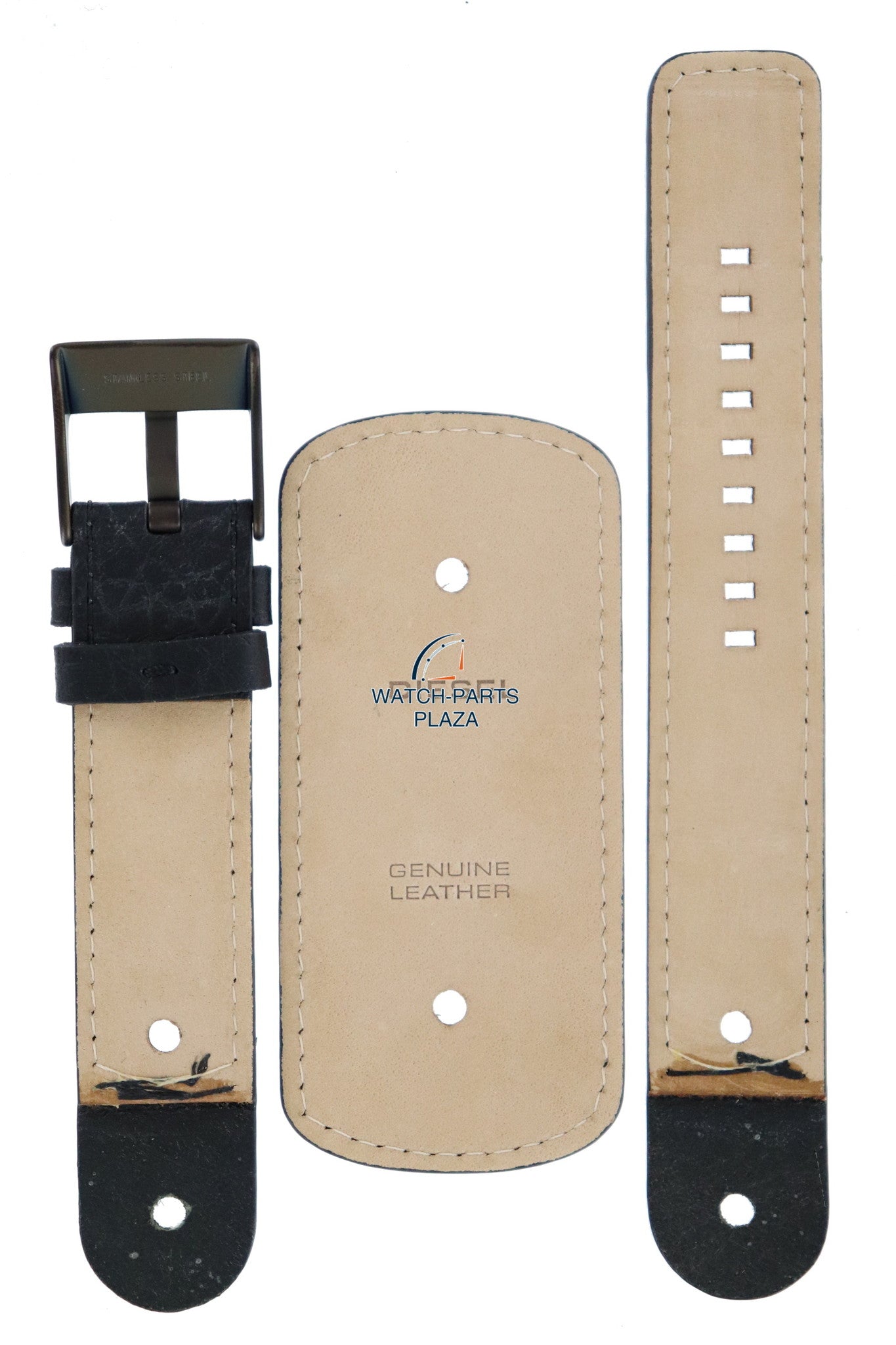 Watch Strap Diesel DZ2053 black genuine leather band 22mm original - Watch Plaza