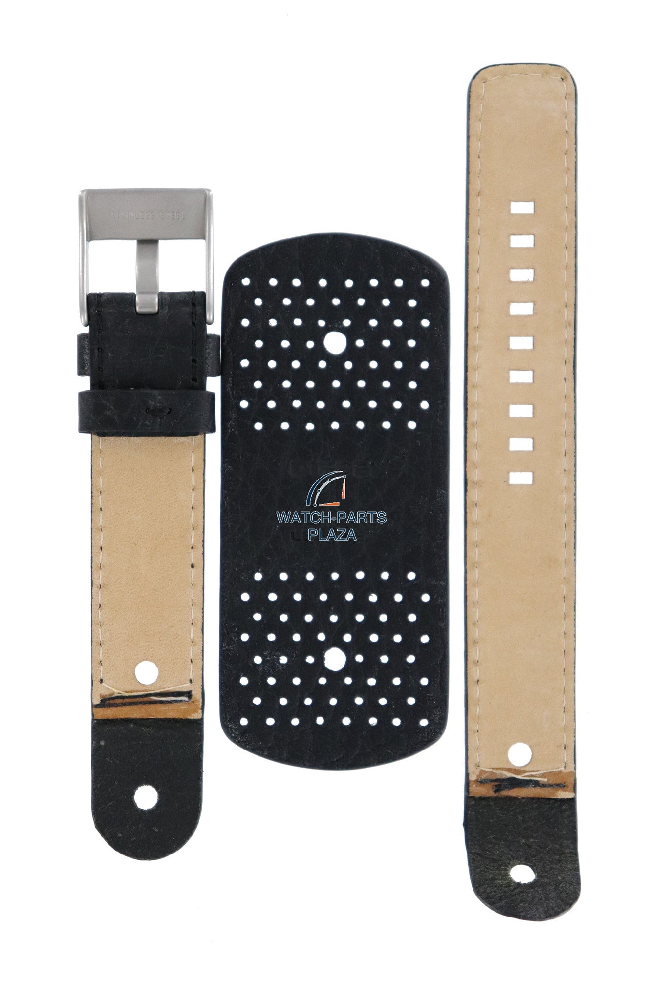 Watch Strap Diesel DZ2055 black genuine cuff leather band 20mm - Watch Plaza