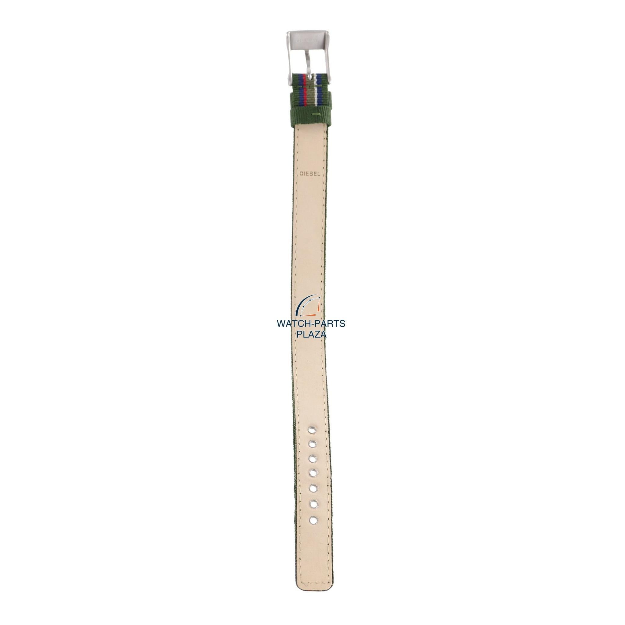 Watchband Diesel DZ2082 original green & blue canvas / leather strap 14mm DZ - 2082 - Watch Plaza