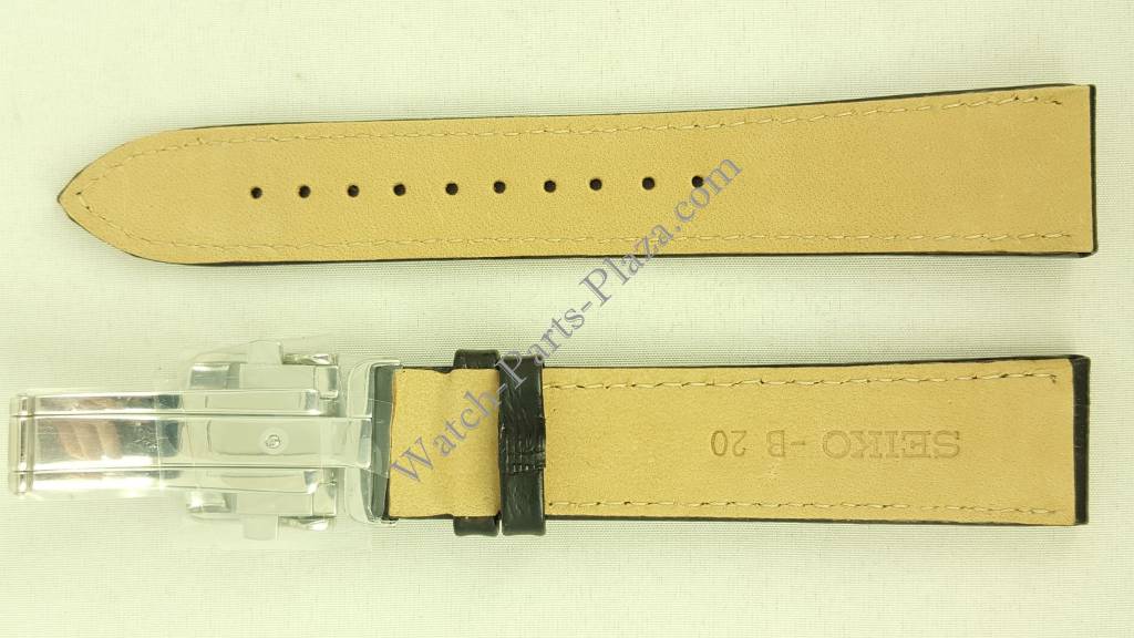 Watchband Seiko SNM007 / SNM025 Black Leather Strap - B 20mm 7S35 - 00A0 4K08JB - Watch Plaza